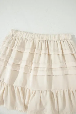 Outlet Dear-Lover Tiered Ruffled Hemline Elastic Waist Mini Skirt Beige