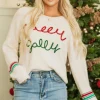 Hot Dear-Lover Tinsel Holly Jolly Graphic Classic Sweater Beige