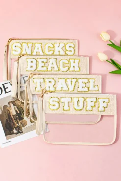 Online Dear-Lover TRAVEL Chenille Embroidered Clear PVC Storage Bag Beige