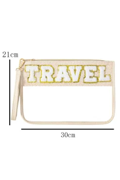 Online Dear-Lover TRAVEL Chenille Embroidered Clear PVC Storage Bag Beige