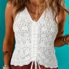 Hot Dear-Lover Trendy Hollowed Knit V Neck Drawstring Sweater Vest Beige