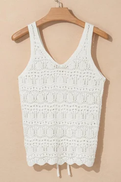 Hot Dear-Lover Trendy Hollowed Knit V Neck Drawstring Sweater Vest Beige