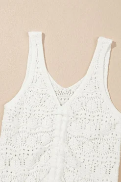Hot Dear-Lover Trendy Hollowed Knit V Neck Drawstring Sweater Vest Beige