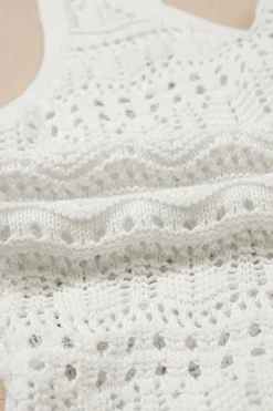 Hot Dear-Lover Trendy Hollowed Knit V Neck Drawstring Sweater Vest Beige