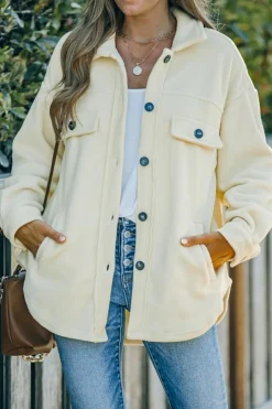 Clearance Dear-Lover Turn Down Collar Buttoned Shirt Jacket Beige