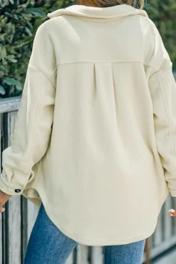 Clearance Dear-Lover Turn Down Collar Buttoned Shirt Jacket Beige