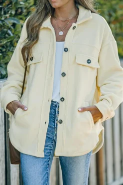 Clearance Dear-Lover Turn Down Collar Buttoned Shirt Jacket Beige