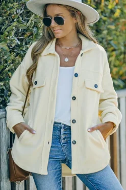Clearance Dear-Lover Turn Down Collar Buttoned Shirt Jacket Beige