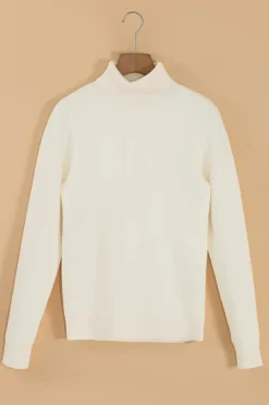 Sale Dear-Lover Turtleneck Fleece Lined Knit Sweater Beige