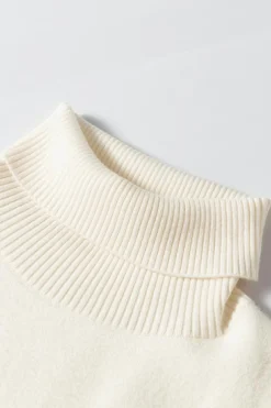 Sale Dear-Lover Turtleneck Fleece Lined Knit Sweater Beige