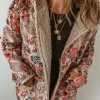 Discount Dear-Lover Vintage Paisley Floral Printed Sherpa Lined Hooded Jacket Beige