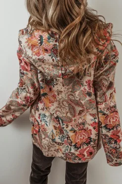 Discount Dear-Lover Vintage Paisley Floral Printed Sherpa Lined Hooded Jacket Beige