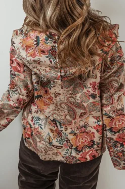 Discount Dear-Lover Vintage Paisley Floral Printed Sherpa Lined Hooded Jacket Beige