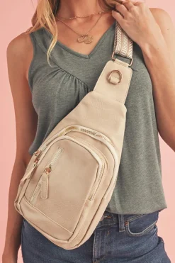 Fashion Dear-Lover Vintage PU Leather Zipped Crossbody Bag Beige