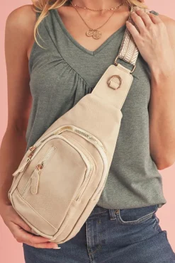 Fashion Dear-Lover Vintage PU Leather Zipped Crossbody Bag Beige