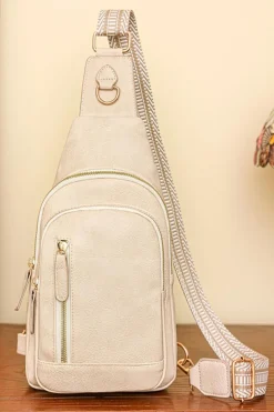Fashion Dear-Lover Vintage PU Leather Zipped Crossbody Bag Beige