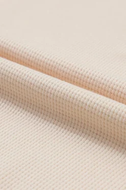 Fashion Dear-Lover Waffle Knit Textured Henley Top Beige