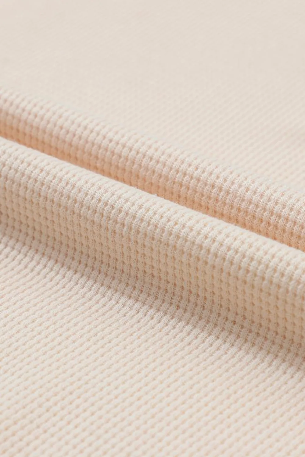 Fashion Dear-Lover Waffle Knit Textured Henley Top Beige