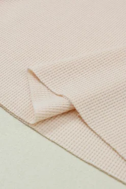 Fashion Dear-Lover Waffle Knit Textured Henley Top Beige