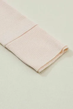 Fashion Dear-Lover Waffle Knit Textured Henley Top Beige