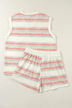 Sale Dear-Lover Western Striped Print Casual Tank 2pcs Outfit Beige