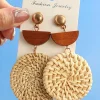 Discount Dear-Lover Wooden Woven Disc Dangle Earrings Beige