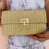 Online Dear-Lover Woven Metal Clasp Flap Handbag Beige