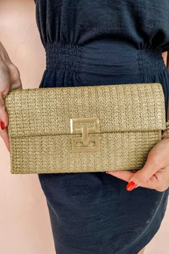 Online Dear-Lover Woven Metal Clasp Flap Handbag Beige