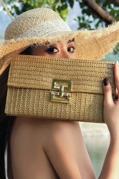 Online Dear-Lover Woven Metal Clasp Flap Handbag Beige