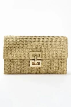 Online Dear-Lover Woven Metal Clasp Flap Handbag Beige