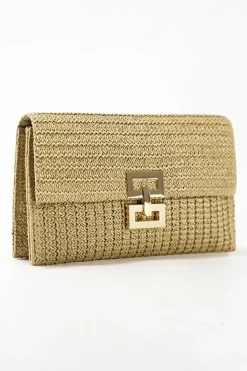 Online Dear-Lover Woven Metal Clasp Flap Handbag Beige
