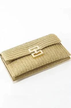 Online Dear-Lover Woven Metal Clasp Flap Handbag Beige