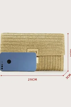 Online Dear-Lover Woven Metal Clasp Flap Handbag Beige