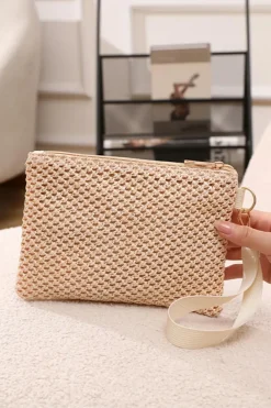 Hot Dear-Lover Woven Zipper Wrist Strap Square Handbag Beige