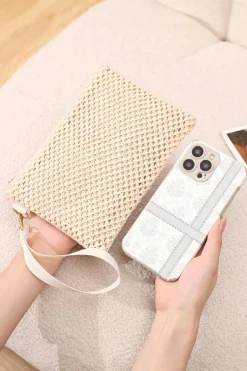 Hot Dear-Lover Woven Zipper Wrist Strap Square Handbag Beige