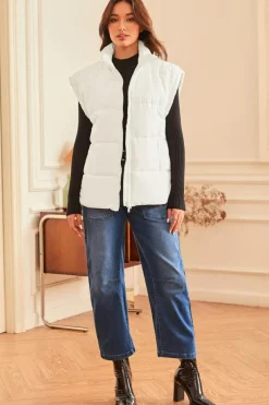 Hot Dear-Lover  Zipper Stand Neck Oversized Puffer Vest Beige