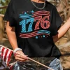 Online Dear-Lover 1776 American Flag Theme Print Crew Neck T Shirt Black