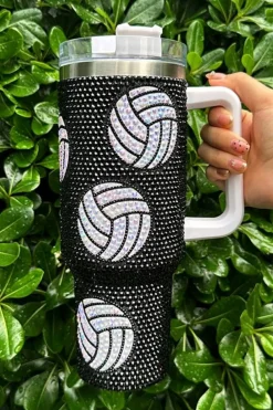 New Dear-Lover 40 Oz Rhinestone Volleyball Tumbler with Handle Black
