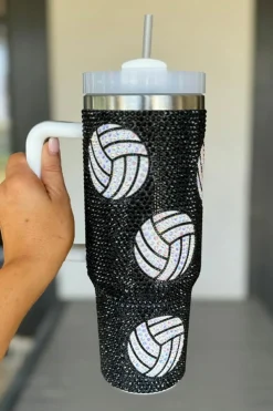 New Dear-Lover 40 Oz Rhinestone Volleyball Tumbler with Handle Black