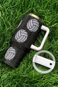 New Dear-Lover 40 Oz Rhinestone Volleyball Tumbler with Handle Black