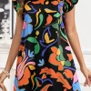 Clearance Dear-Lover Abstract Floral Print Flutter Sleeve Shift Mini Dress Black