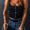 Outlet Dear-Lover Acid Wash Buttoned Cropped Slim Denim Tank Top Black