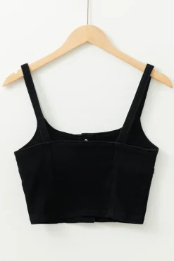 Outlet Dear-Lover Acid Wash Buttoned Cropped Slim Denim Tank Top Black