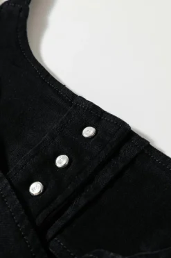 Outlet Dear-Lover Acid Wash Buttoned Cropped Slim Denim Tank Top Black
