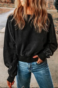New Dear-Lover Acid Wash V-shape Open Back Sweatshirt Black