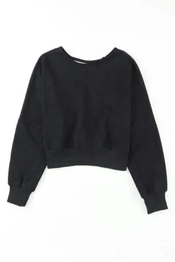 New Dear-Lover Acid Wash V-shape Open Back Sweatshirt Black