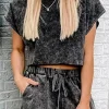 Discount Dear-Lover Acid Washed Short Lounge Set Black