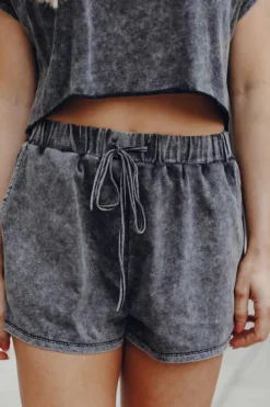 Discount Dear-Lover Acid Washed Short Lounge Set Black