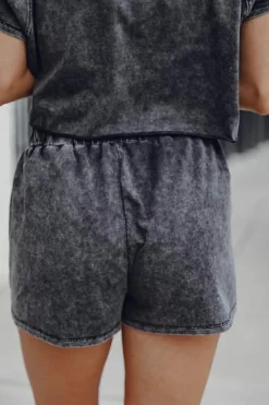 Discount Dear-Lover Acid Washed Short Lounge Set Black