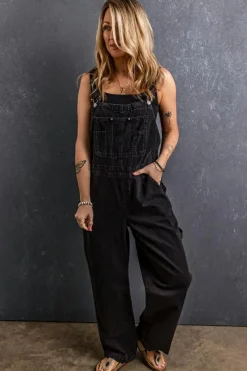 Best Dear-Lover Adjustable Buckle Straps Multi Pocket Denim Overalls Black